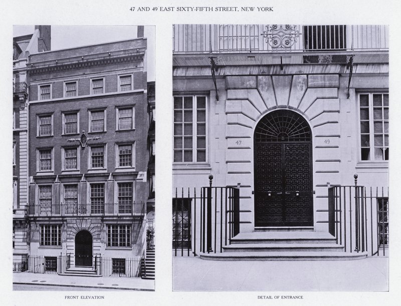 Charles A Platt: 47 and 49 East Sixty-Fifth Street, New York, Front Elevation, (detail) by American Photographer (after)
