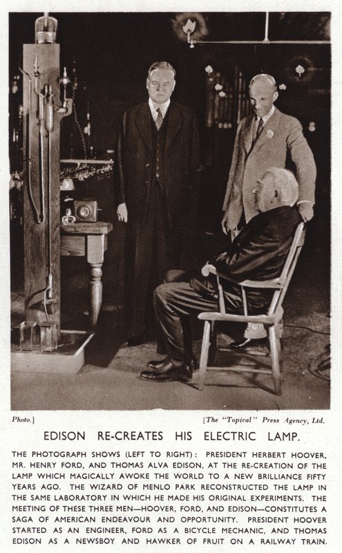 Thomas Edison recreates his electric light for President Herbert Hoover and Henry Ford by American Photographer (after)