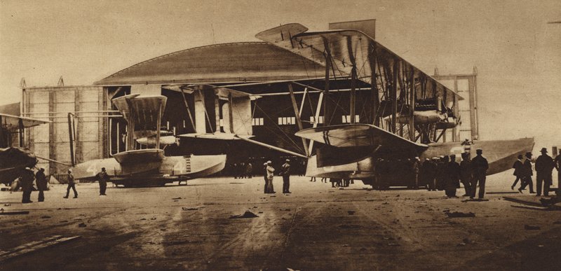 America in World War I: NC-3 and NC-4 in front of their hangar ready for the trans-Atlantic flight by American Photographer