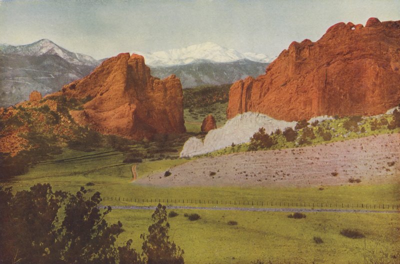 Gateway, Garden of the Gods, Colorado, Pikes Peak in the distance by American Photographer