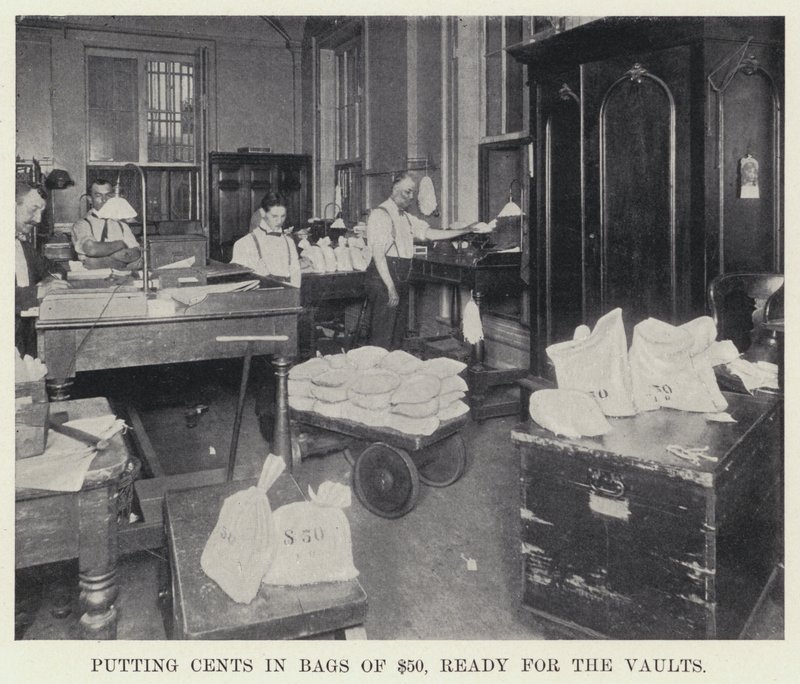 Putting Cents in Bags, Ready for the Vaults by American Photographer