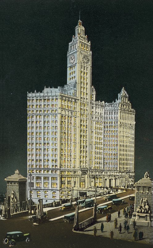 The Wrigley Building, South and North Section, by Night by American Photographer