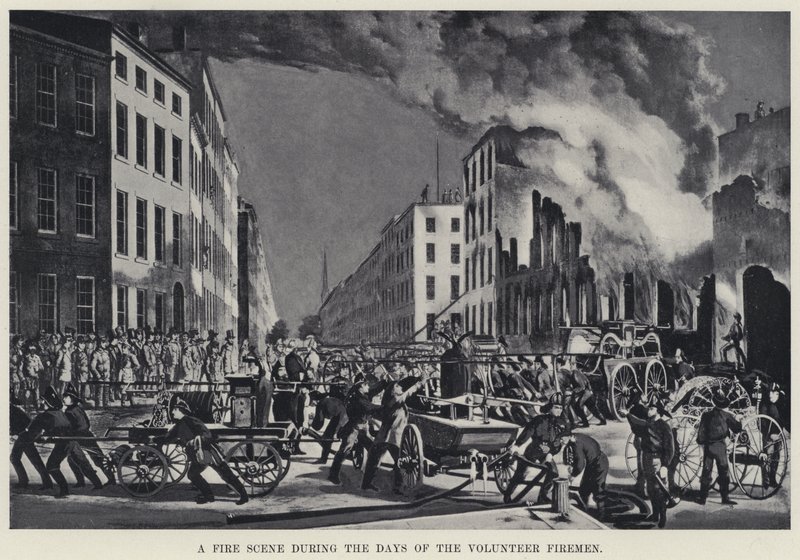 A Fire Scene during the Days of the Volunteer Firemen by American School
