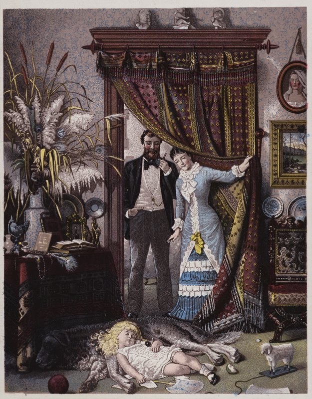 American Couple Looking at Their Daughter Asleep on the Dog by American School