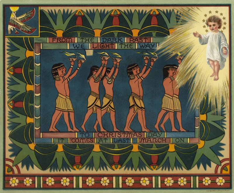 Egyptian-Themed Christmas Card, Showing How the Past Led to Jesus Christ by American School