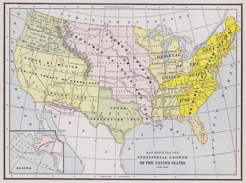 Map showing the territorial growth of the United States by American School