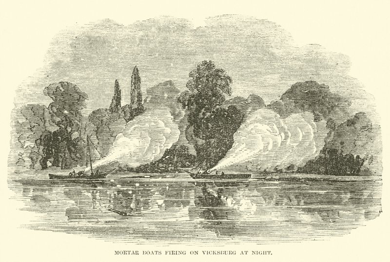 Mortar boats firing on Vicksburg at night, July 1862 by American School