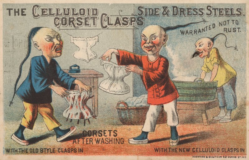 Scene in a Chinese Laundry, Advertisement for Celluloid Corset Clasps by American School