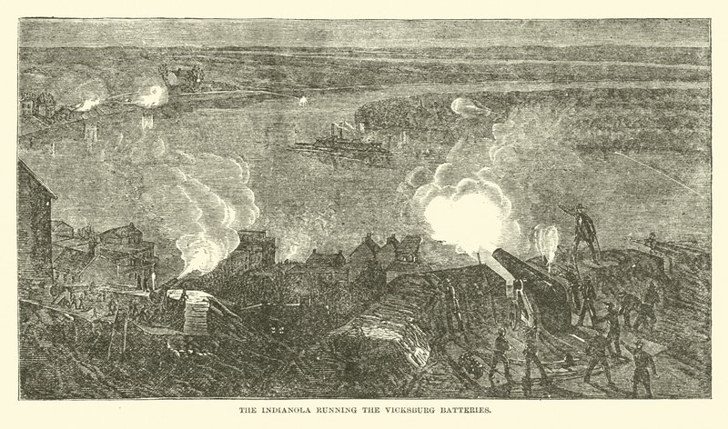 The Indianola running the Vicksburg Batteries, February 1863 by American School