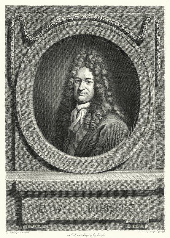 Gottfried Wilhelm Leibniz, German philosopher, mathematician and polymath (engraving) by Andreas Scheits
