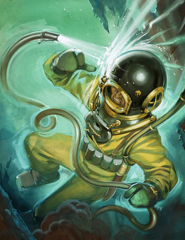 An air hose snaps loose from a diver