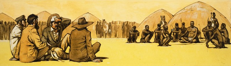 Pioneers Negotiate with Tribal Chiefs in Africa by Angus McBride