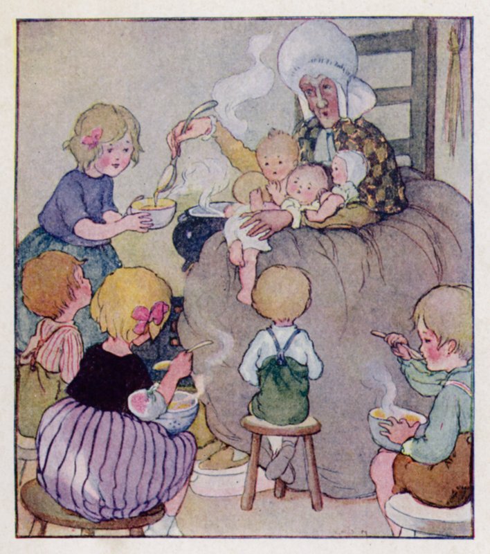 Nursery rhyme: There Was An Old Woman Who Lived In A Shoe by Anne (after) Anderson
