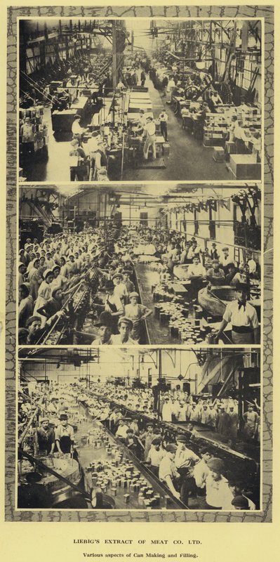 Can making and filling, factory of the Liebig Extract of Meat Company, Ltd, Argentina by Argentinian Photographer