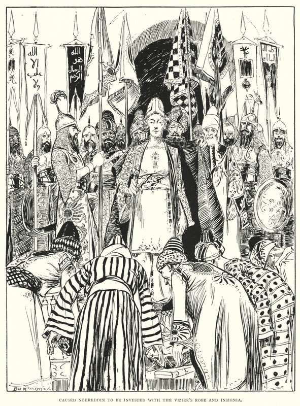 Caused Noureddin to be invested with the vizier