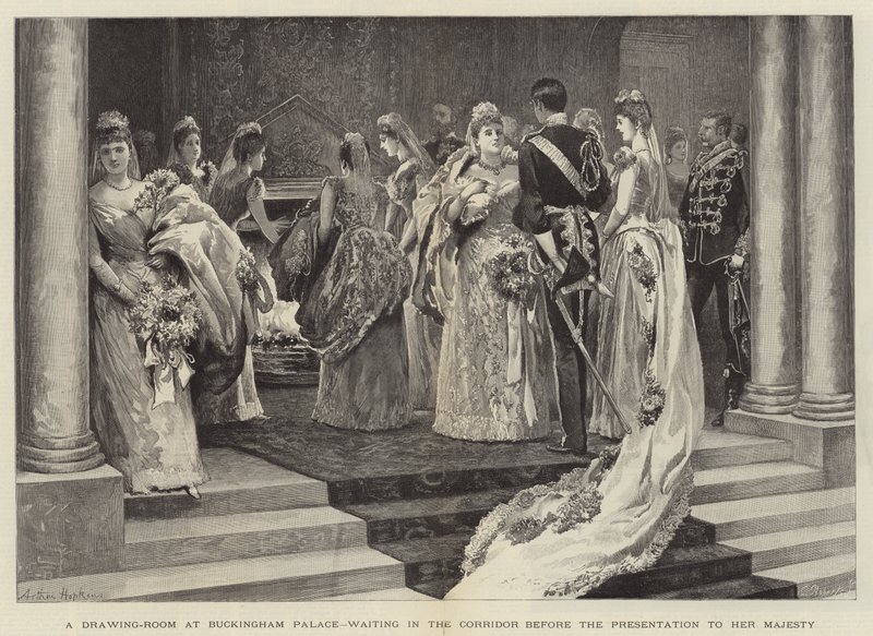 A Drawing-Room at Buckingham Palace, waiting in the Corridor before the Presentation to Her Majesty by Arthur Hopkins