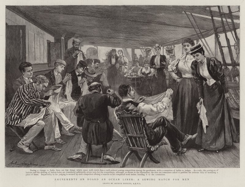 Amusements on Board an Ocean Liner, a Sewing Match for Men by Arthur Hopkins