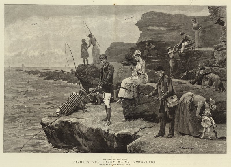 Fishing off Filey Brigg, Yorkshire by Arthur Hopkins