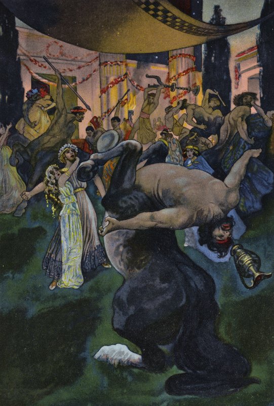 Satyrs disrupting the wedding feast of Orpheus and Eurydice, scene from Orpheus in the Underworld by Artus Scheiner