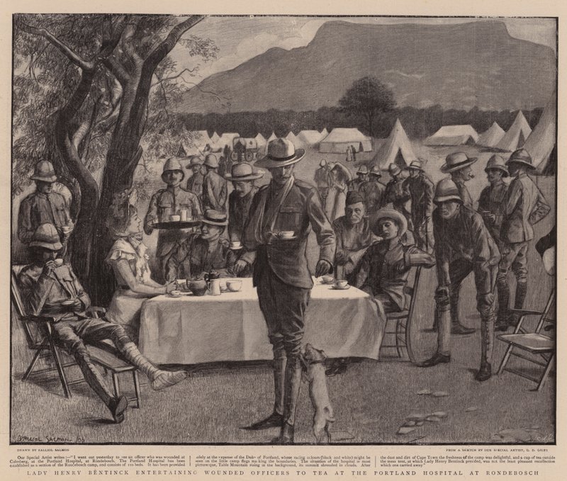 Lady Henry Bentinck Entertaining Wounded Officers to Tea at the Portland Hospital at Rondebosch by Balliol (after) Salmon