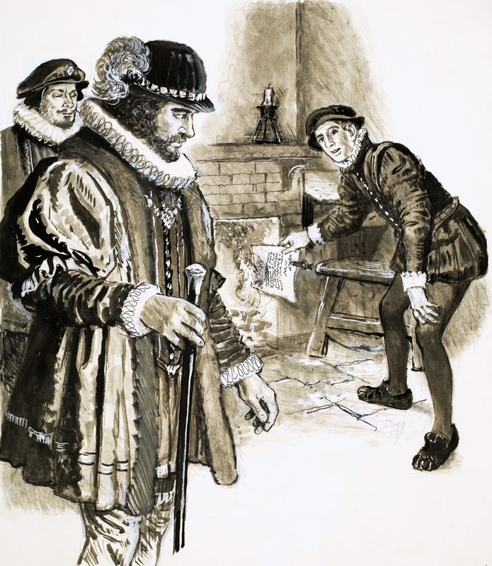 George Heriot burns an IOU from the King worth 2,000 by C.L. Doughty