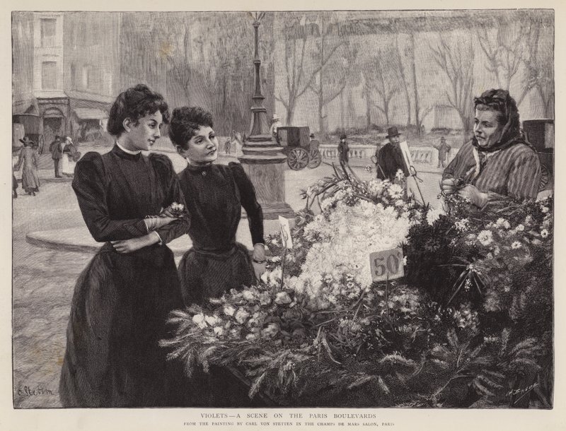 Violets - a Scene on the Paris Boulevards, painting in the Champs de Mars salon, Paris by Carl Ernest von Stetten