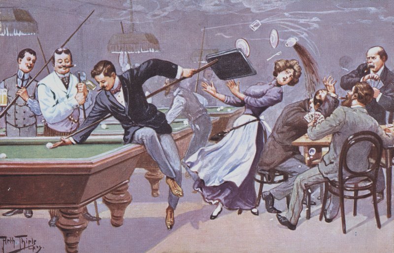 Comical scene in a billiards hall by Carl Robert Arthur Thiele