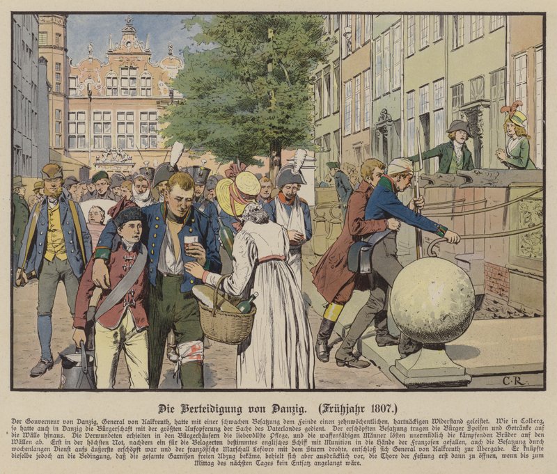 Civilians helping Prussian wounded during the defence of Danzig, Spring 1807 by Carl Röchling