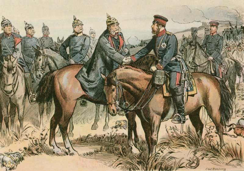 Wilhelm I, King of Prussia and first German Emperor (1797-1888) greeting his son at Sadowa in 1866 by Carl Rohling