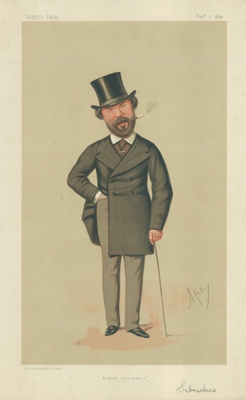 Mr Henry Du Pre Labouchere, Modest assurance, Vanity Fair cartoon by Carlo Pellegrini