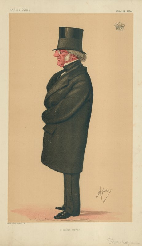 Philip-Henry Stanhope Stanhope, A Noble Writer, 23 May 1874, Vanity Fair cartoon by Carlo Pellegrini