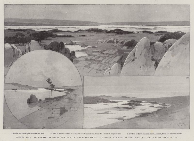 Scenes near the Site of the Great Nile Dam, Foundation-Stone laid by the Duke of Connaught on 12 February by Charles Auguste Loye