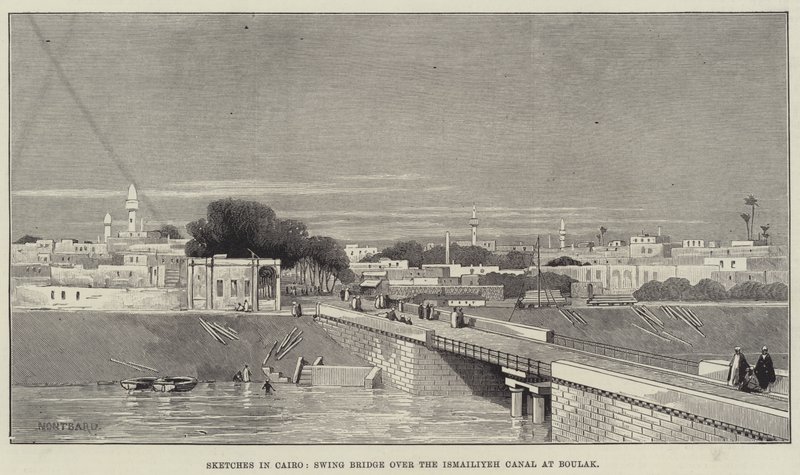 Sketches in Cairo, Swing Bridge over the Ismailiyeh Canal at Boulak by Charles Auguste Loye