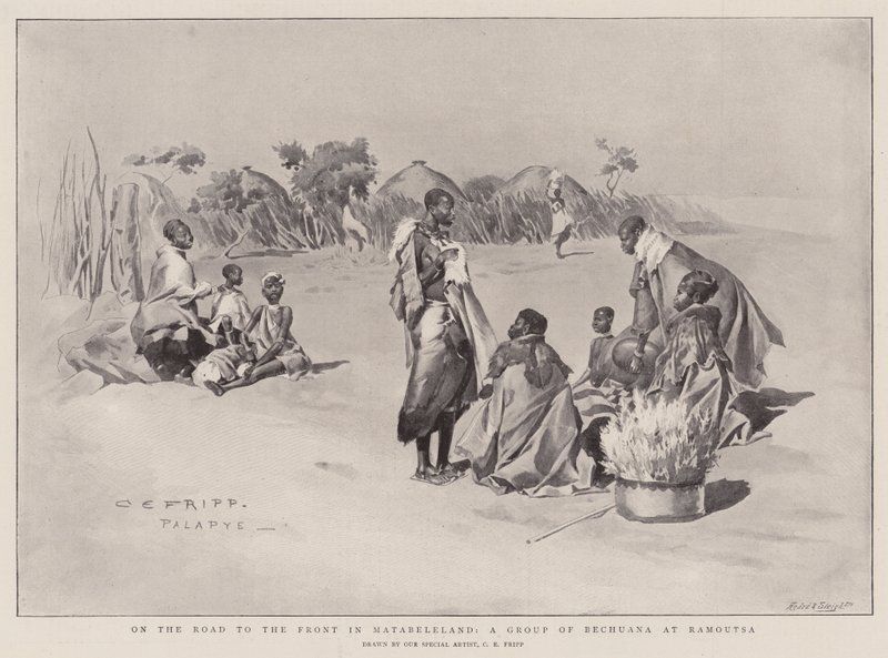 On the Road to the Front in Matabeleland, a Group of Bechuana at Ramoutsa by Charles Edmund Brock