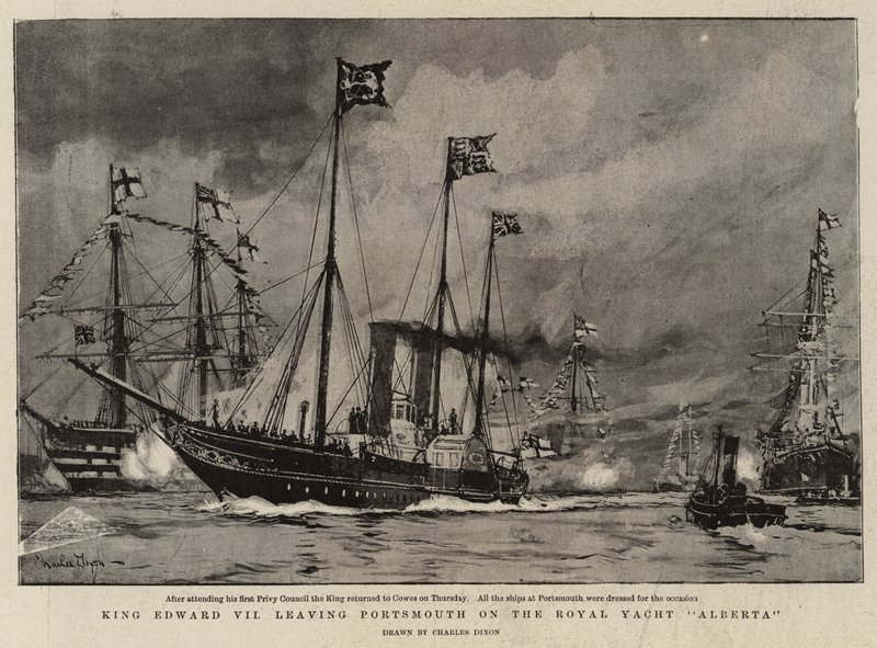 King Edward VII Leaving Portsmouth on the Royal Yacht Alberta by Charles Edward Dixon