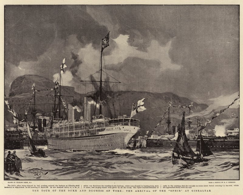 The Tour of the Duke and Duchess of York, the Arrival of the Ophir at Gibraltar by Charles Edward Dixon