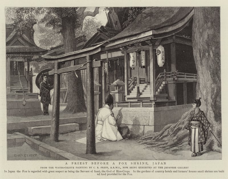 A Priest Before a Fox Shrine, Japan by Charles Edwin Fripp