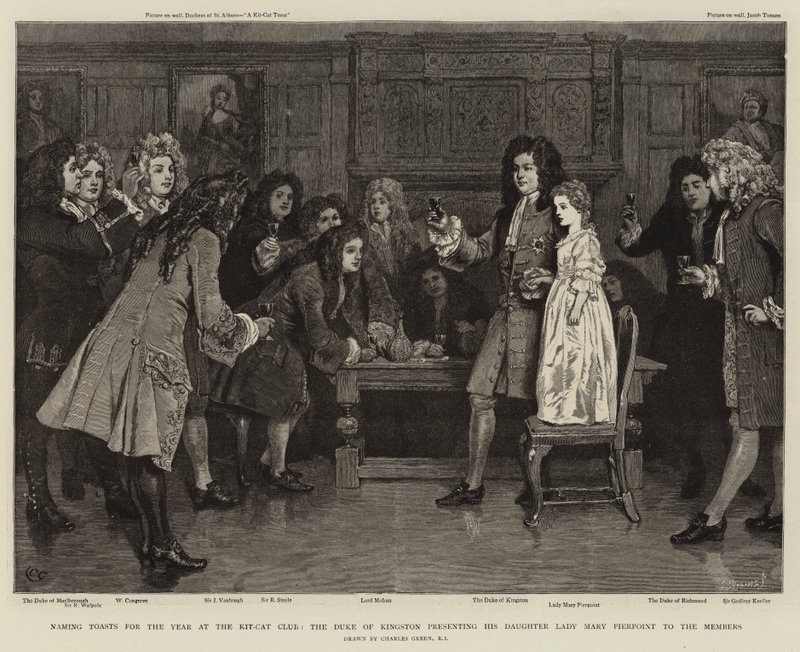 Naming Toasts for the Year at the Kit-Cat Club, the Duke of Kingston presenting his Daughter Lady Mary Pierpoint to the Members by Charles Green