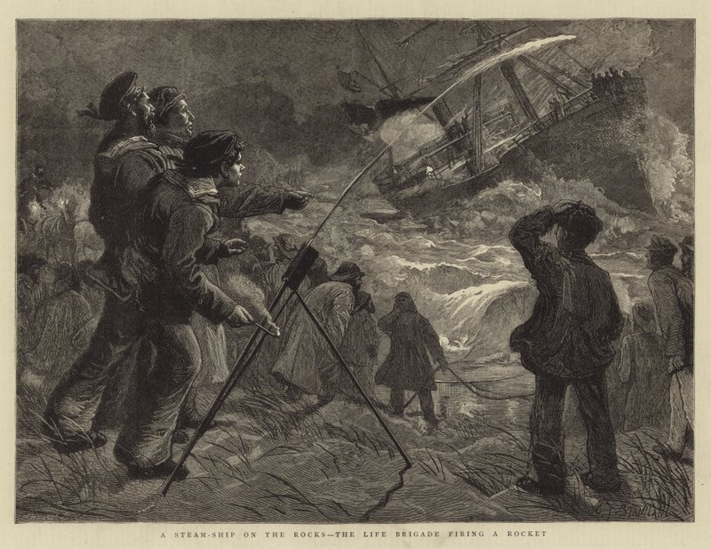 A Steam-Ship on the Rocks, the Life Brigade Firing a Rocket by Charles J. Staniland