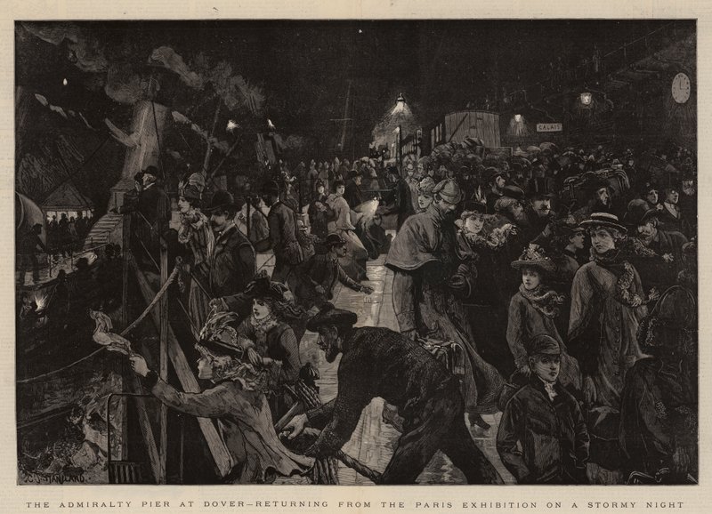 The Admiralty Pier at Dover, returning from the Paris Exhibition on a Stormy Night by Charles J. Staniland