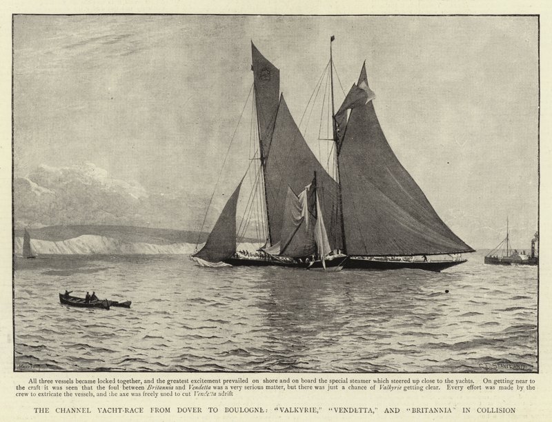 The Channel Yacht-race from Dover to Boulogne, Valkyrie, Vendetta, and Britannia in Collision by Charles J. Staniland