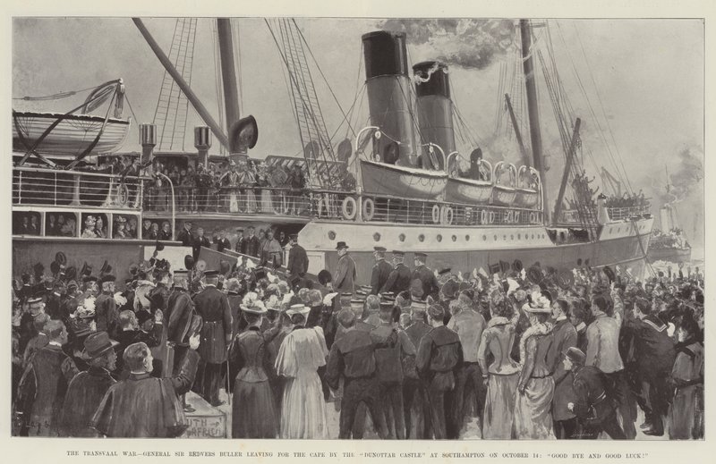 The Transvaal War, General Sir Redvers Buller leaving for the Cape by the Dunottar Castle at Southampton on 14 October, Good Bye and Good Luck! by Charles John de Lacy