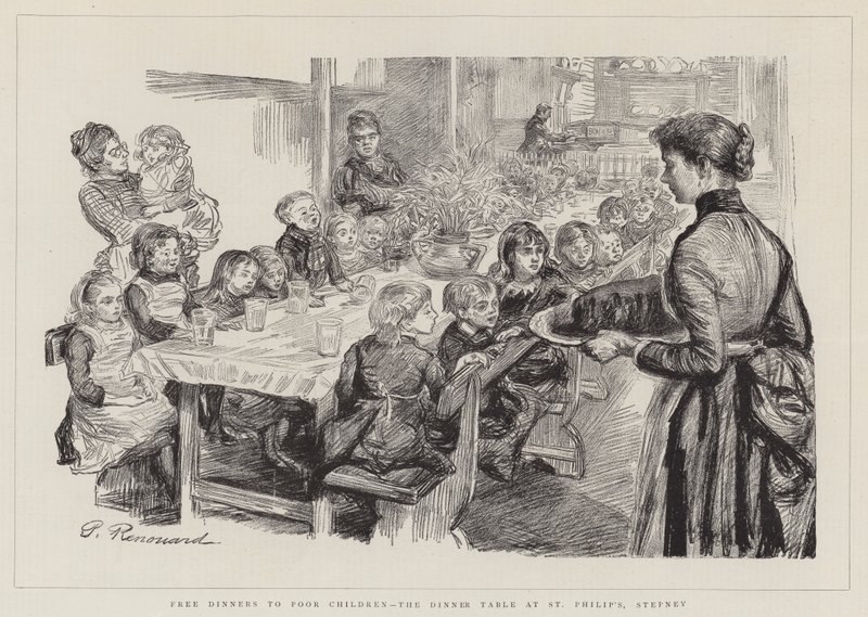 Free Dinners to Poor Children, the Dinner Table at St Philip