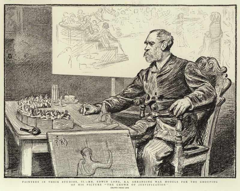 Painters in Their Studios, II, Mr Edwin Long, R.A., Arranging Wax Models for the Grouping of His Picture The Crown of Justification by Charles Paul Renouard