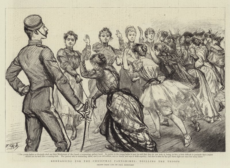 Rehearsing for the Christmas Pantomimes, Drilling the Troops by Charles Paul Renouard