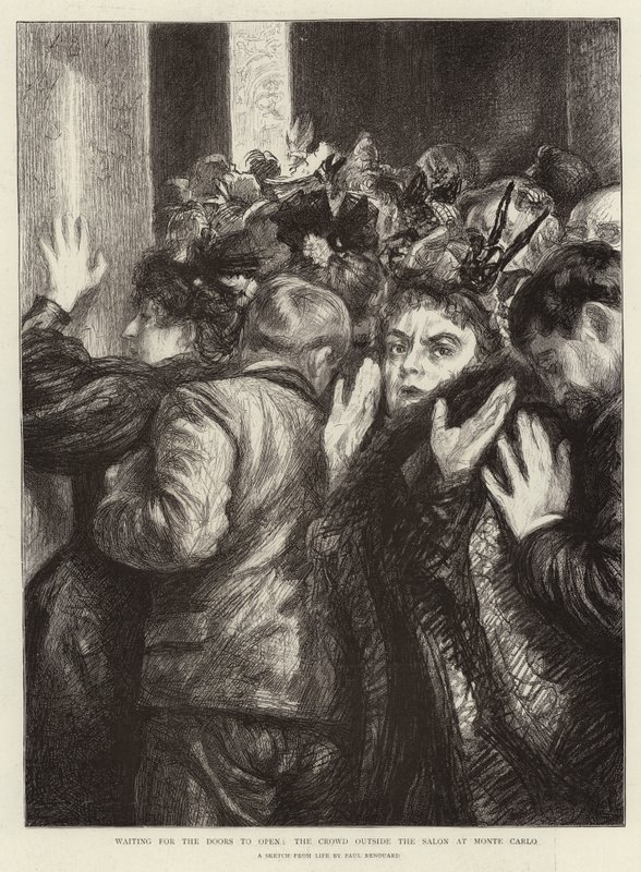 Waiting for the Doors to open, the Crowd outside the Salon at Monte Carlo by Charles Paul Renouard