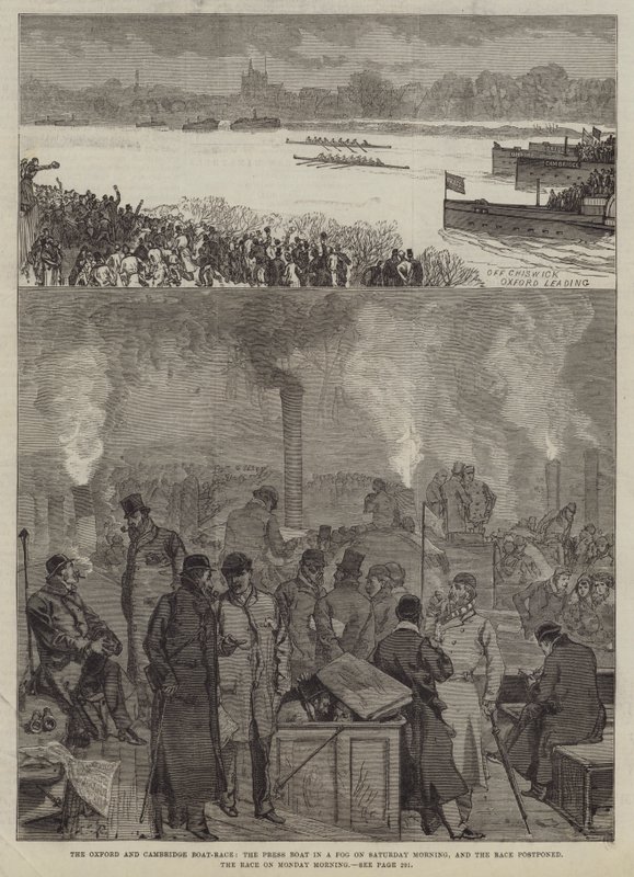 The Oxford and Cambridge Boat-Race, the Press Boat in a Fog on Saturday Morning, and the Race Postponed, the Race on Monday Morning by Sir John Charles Robinson