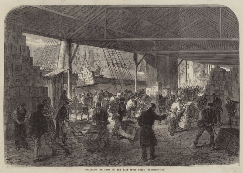 Unloading Tea-Ships in the East India Docks by Sir John Charles Robinson