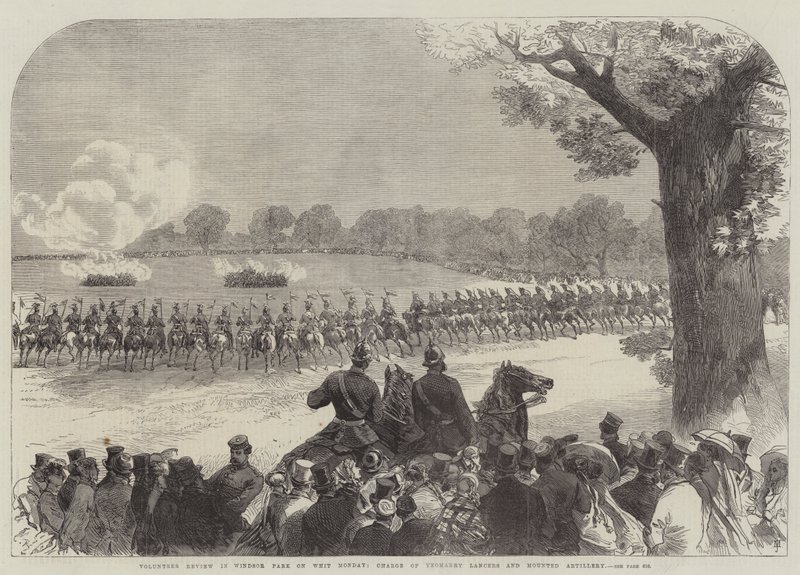 Volunteer Review in Windsor Park on Whit Monday, Charge of Yeomanry Lancers and Mounted Artillery by Sir John Charles Robinson