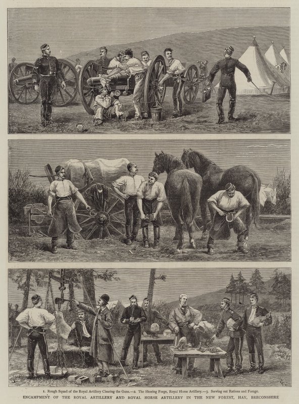 Encampment of the Royal Artillery and Royal Horse Artillery in the New Forest, Hay, Breconshire by Charles Edwin Fripp
